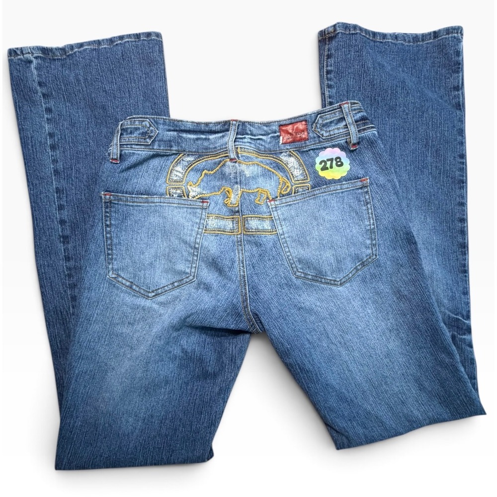 Ecko Red Denim Foundry Y2K Bootcut Jeans Blue Embroidered Rhino Logo Size 5